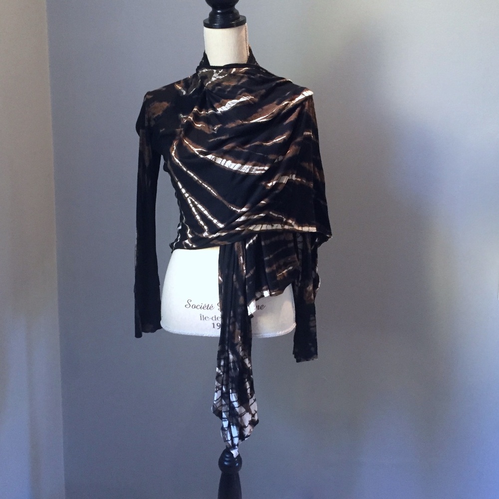 S-TWELVE Black & Brown Tie Dye Long Sleeve Wrap